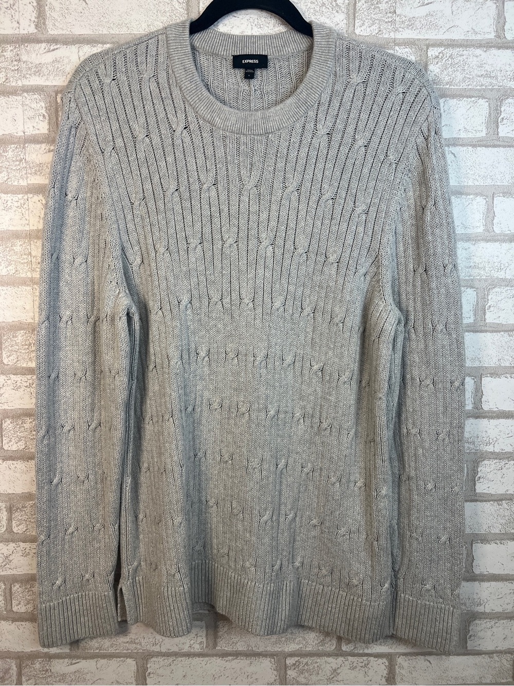 Express Heather Gray Cable-Knit Crewneck Sweater